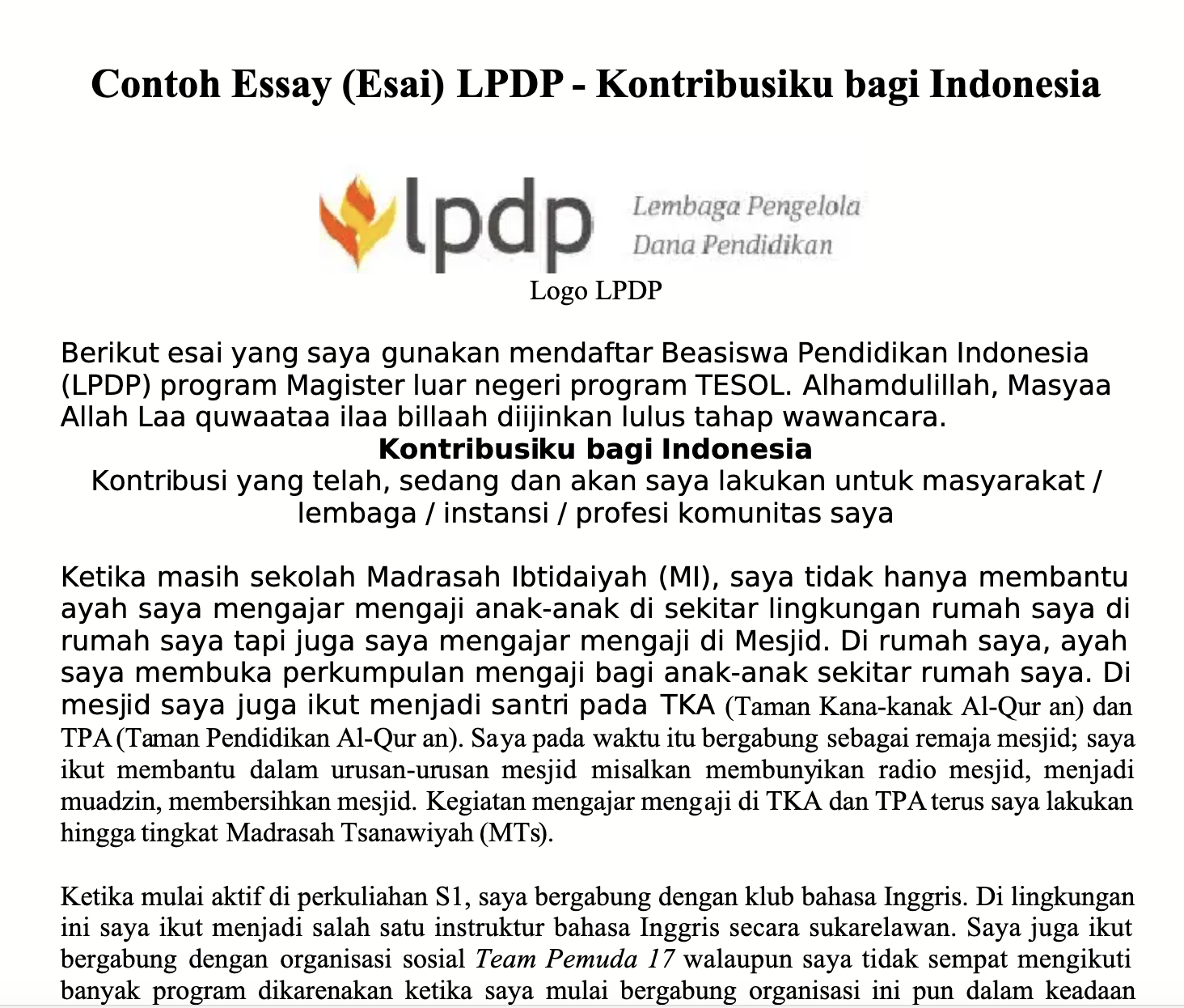 5 Contoh Essay Beasiswa LPDP Berdasarkan Jenisnya